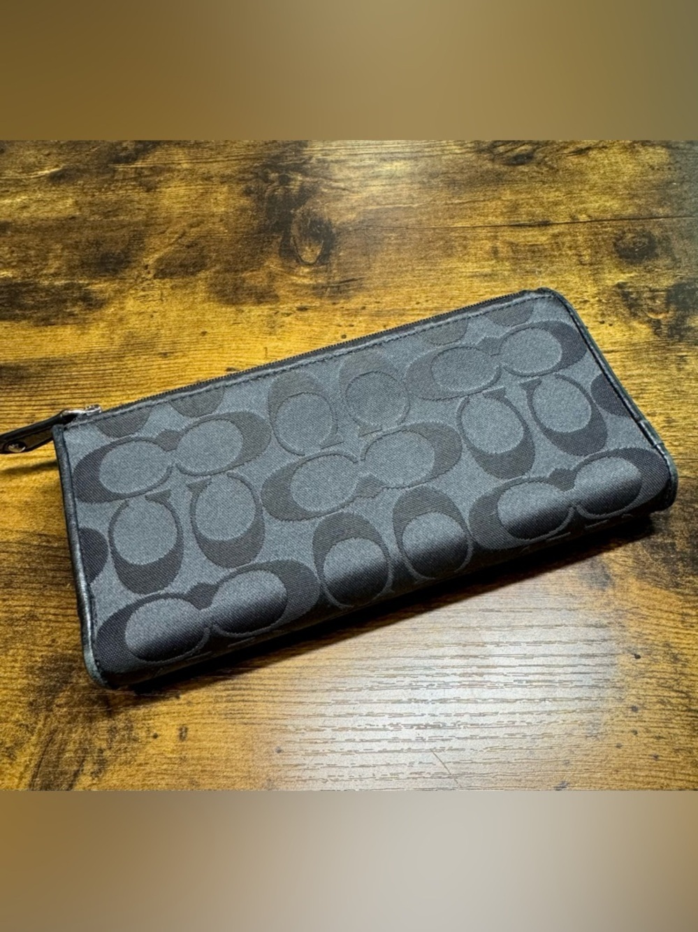 Coach Signature Wallet & Checkbook Holder Set Black/Gray Canvas Leather Trim - Picture 7 of 12